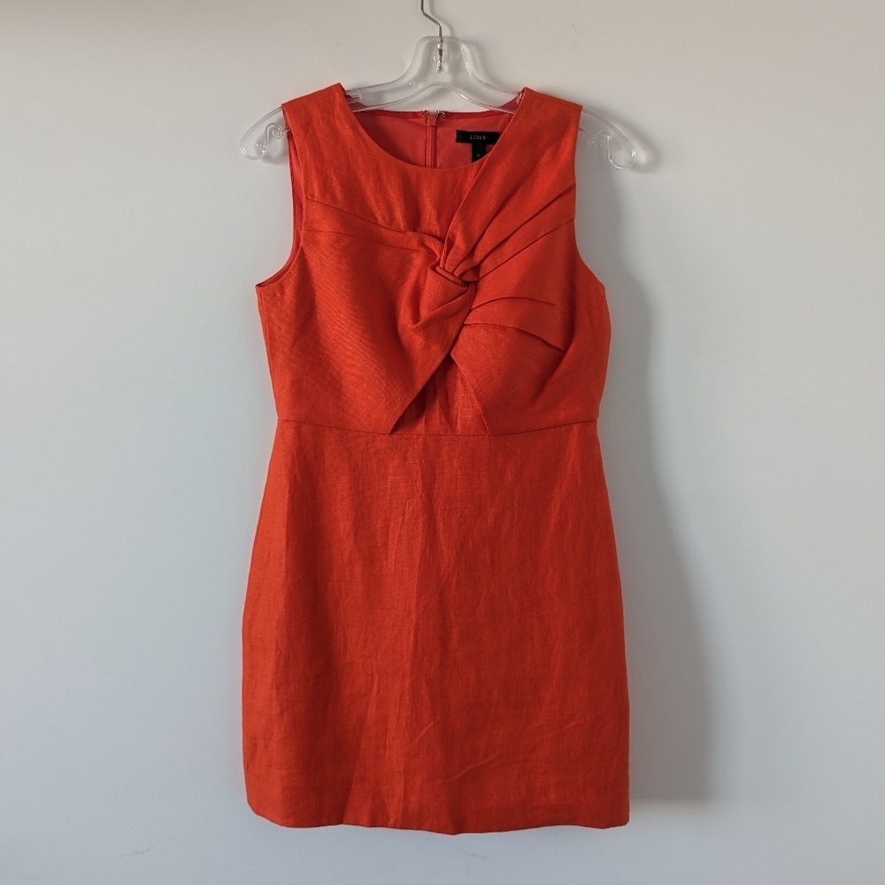 J. Crew Red Irish Linen Drape Knot Sheath Dress Size 6P Sheath Twist Front